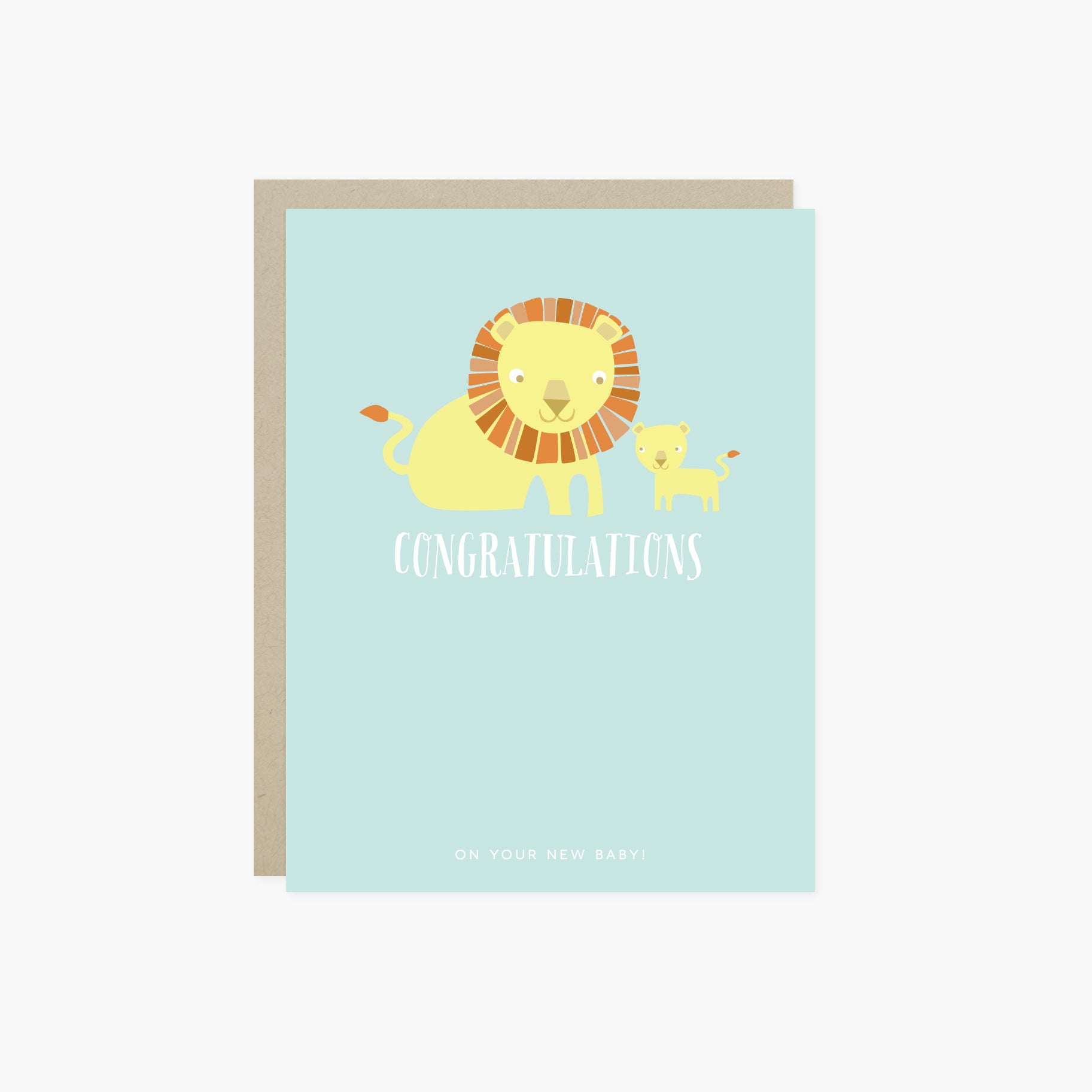 Baby greeting card with 2 lions and 'congratulations' text