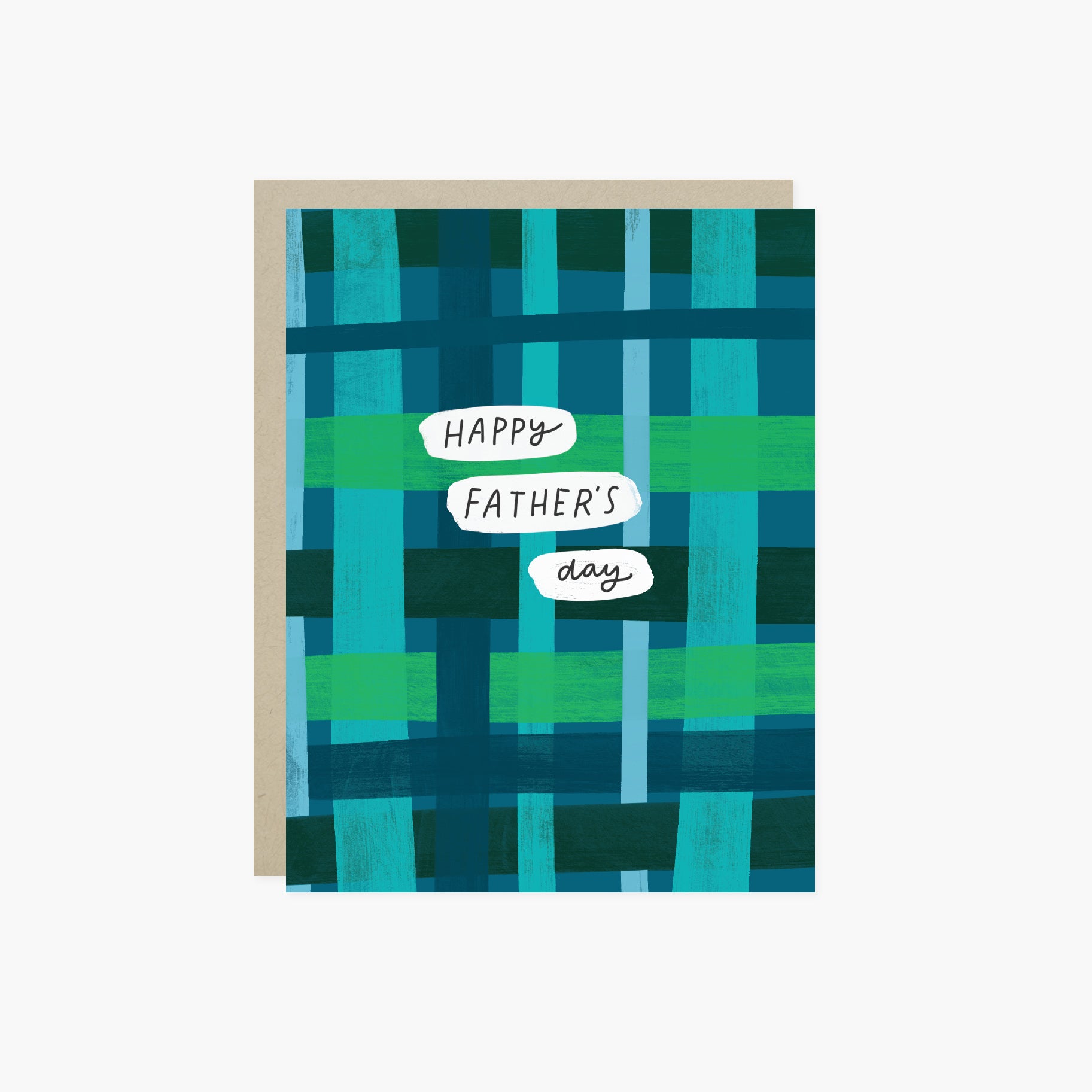 father's day card with plaid background and text 'happy father's day'
