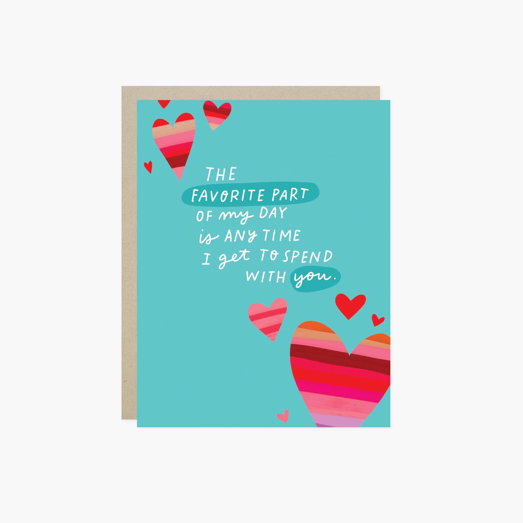 A wedding/anniversary greeting card with hand-lettered text expressing love, surrounded by heart designs.