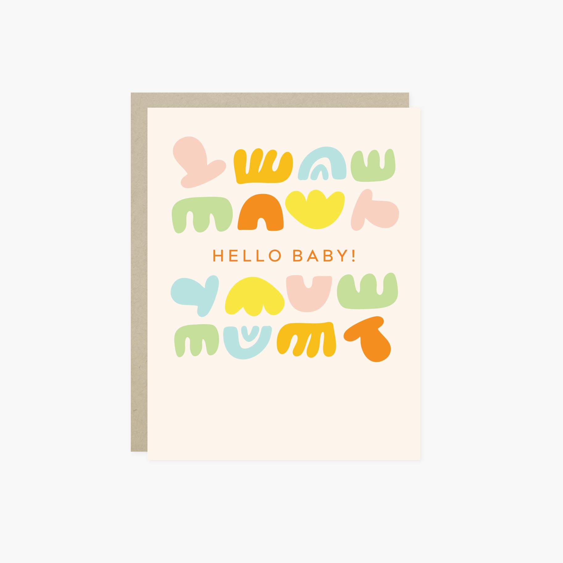 Baby greeting card with colorful shapes and 'hello baby!' text
