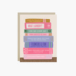 Mother's day card with a stack of books that all have humorous names