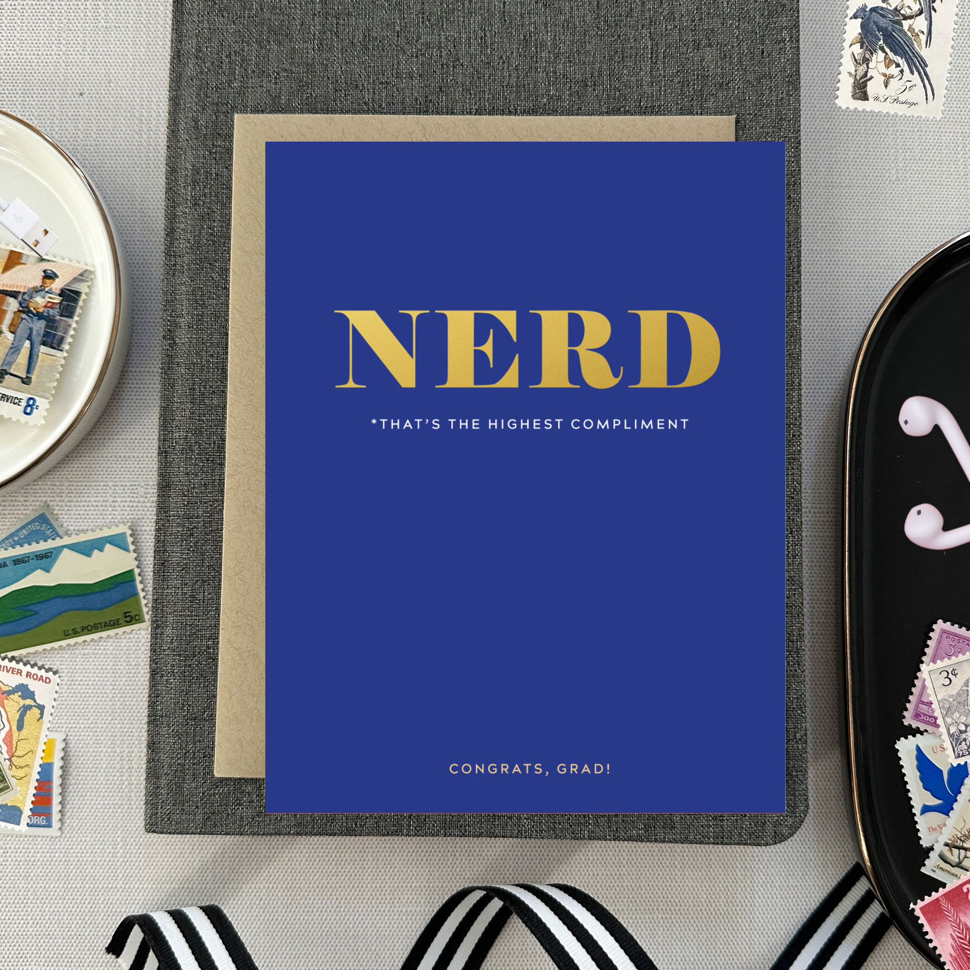 Graduation greeting card with text 'nerd *that's the highest compliment'