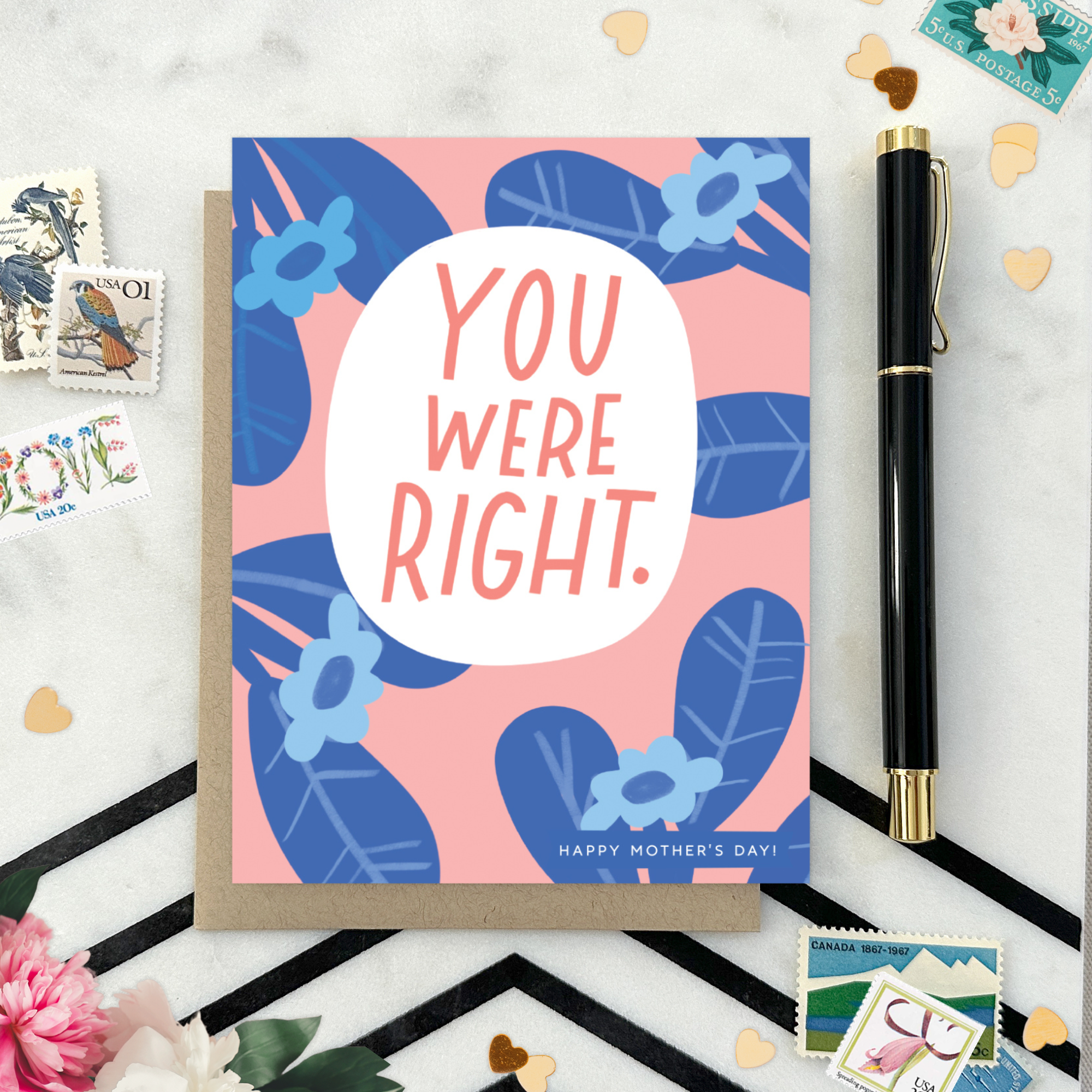Mothers day greeting card with flowers and text 'you were right. happy mothers day'