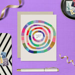 Illustrated Colorful circular Thank you card with painterly texture