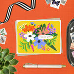 Thank You Greeting card featuring colorful illustrated flowers.