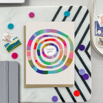 Illustrated Colorful circular Thank you card with painterly texture