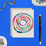 Illustrated Colorful circular Thank you card with painterly texture