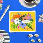 Thank You Greeting card featuring colorful illustrated flowers.