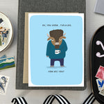Greeting card with illustrated buffalo and supportive message for encouragement or thinking of you