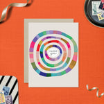 Illustrated Colorful circular Thank you card with painterly texture
