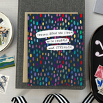 A friendship greeting card with a colorful dotted pattern and the text 'You will brave the storm with courage and strength' on it.