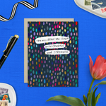 A friendship greeting card with a colorful dotted pattern and the text 'You will brave the storm with courage and strength' on it.
