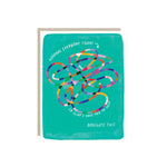 Friendship greeting card with colorful knot design that says so glad I have you to help navigate this.