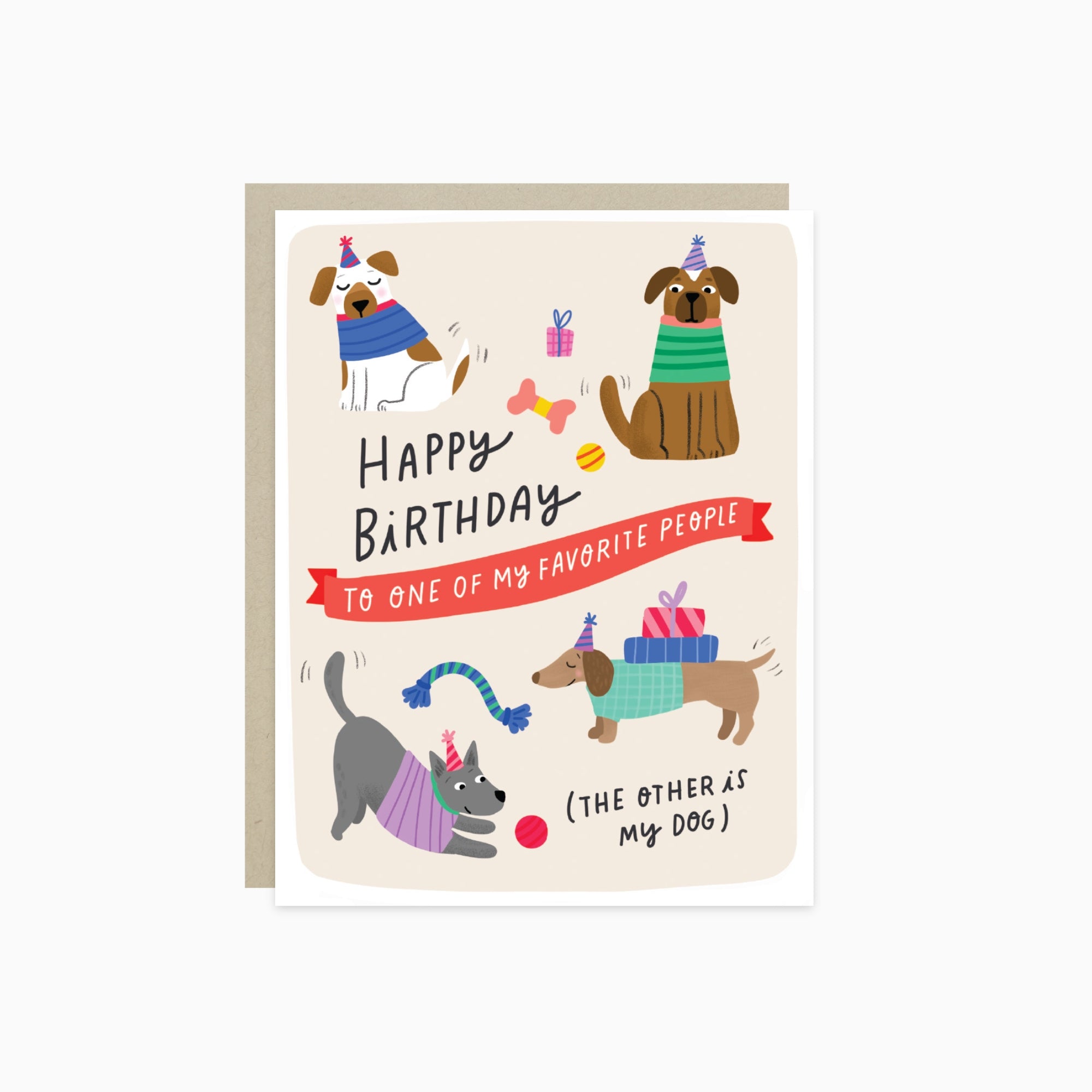 Birthday greeting card with illustrations with 'happy birthday to one of my favorite people (the other is my dog' text