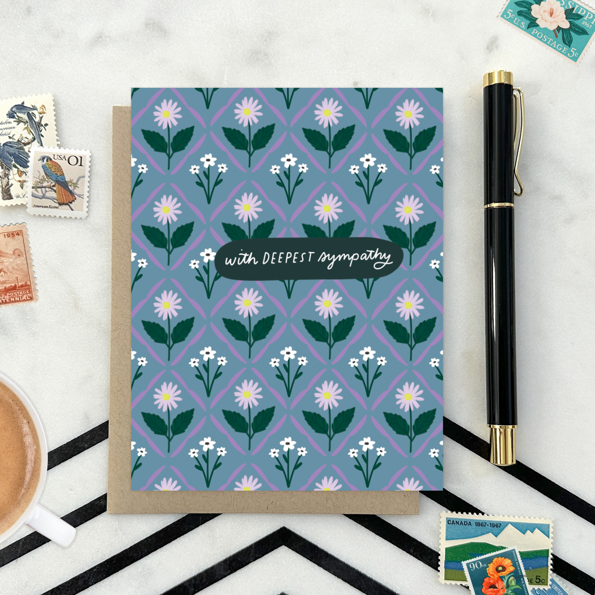Sympathy greeting card with "with deepest sympathy" text