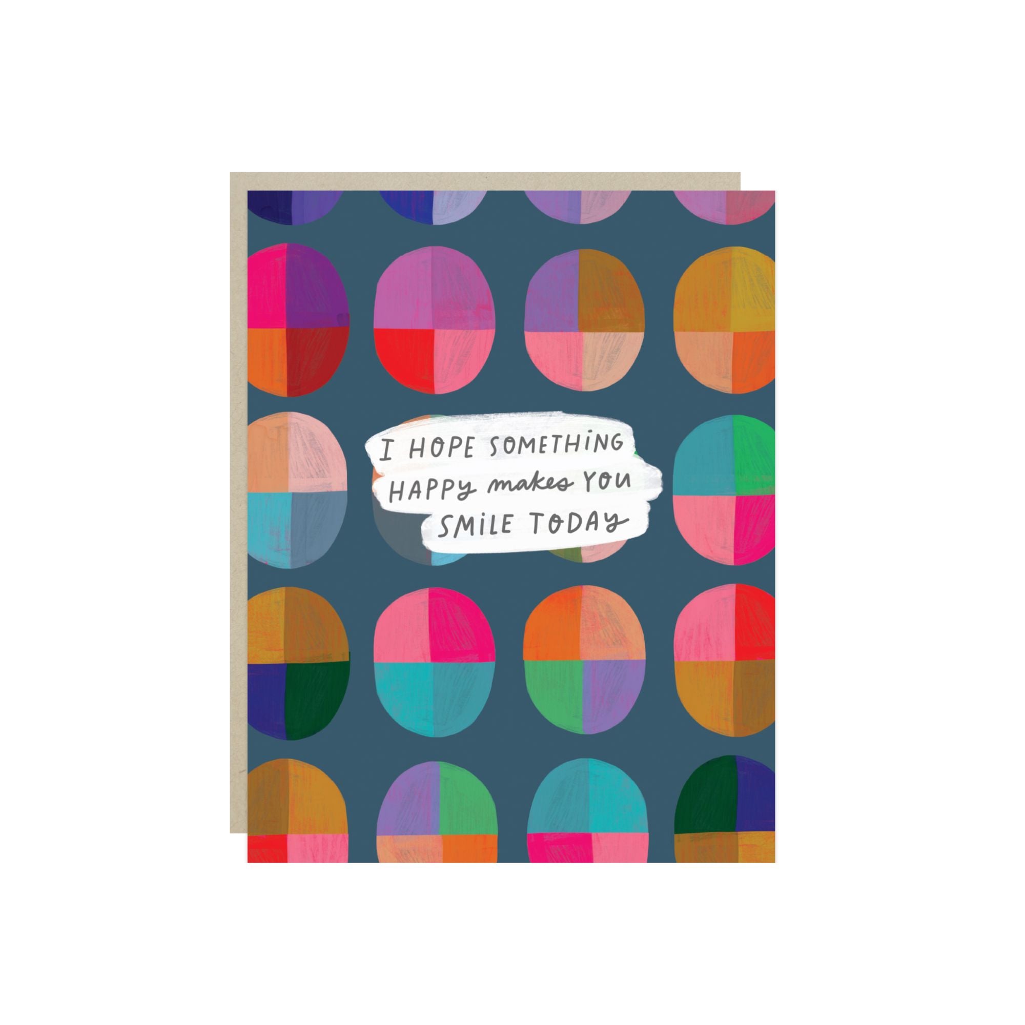 Uplifting greeting card with cheerful message “I hope something happy makes you smile today” and bright, colorful design
