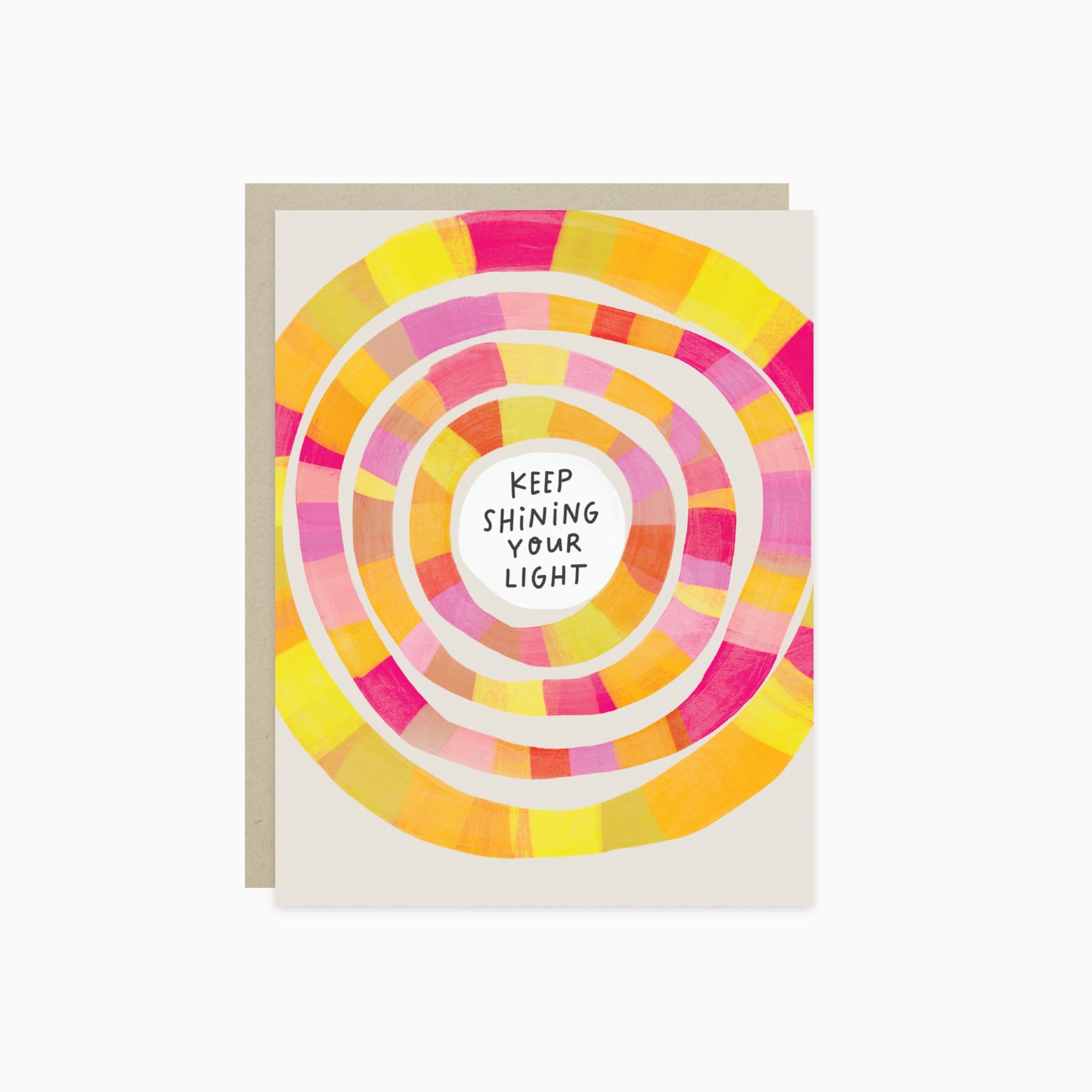 Encouragement Greeting card with colorful concentric circles and 'Keep Shining Your Light' text.