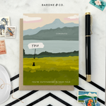 Graduation greeting card with person out standing in their field with a narrow pointing to them that says 'you'
