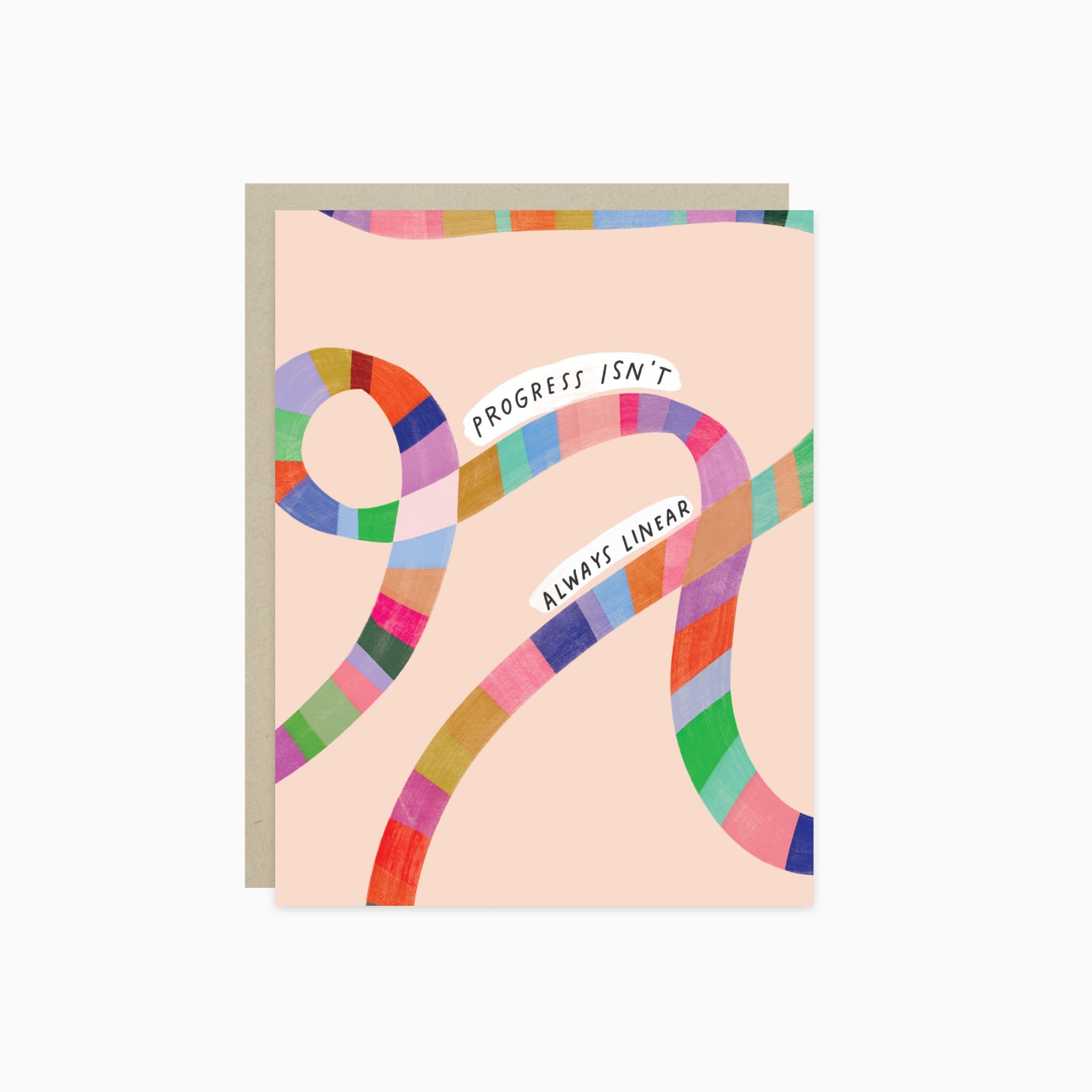 Friendship/encouragement greeting card with 'Progress isn't always linear ' text