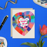 Friendship Greeting card with colorful heart and the words 'Sending you love today' 