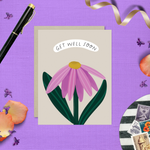 Get well soon greeting card with a single flower