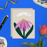 Get well soon greeting card with a single flower