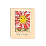 Graduation card styled like The Sun tarot card with a golden sun and the words 'Your future is so bright!'