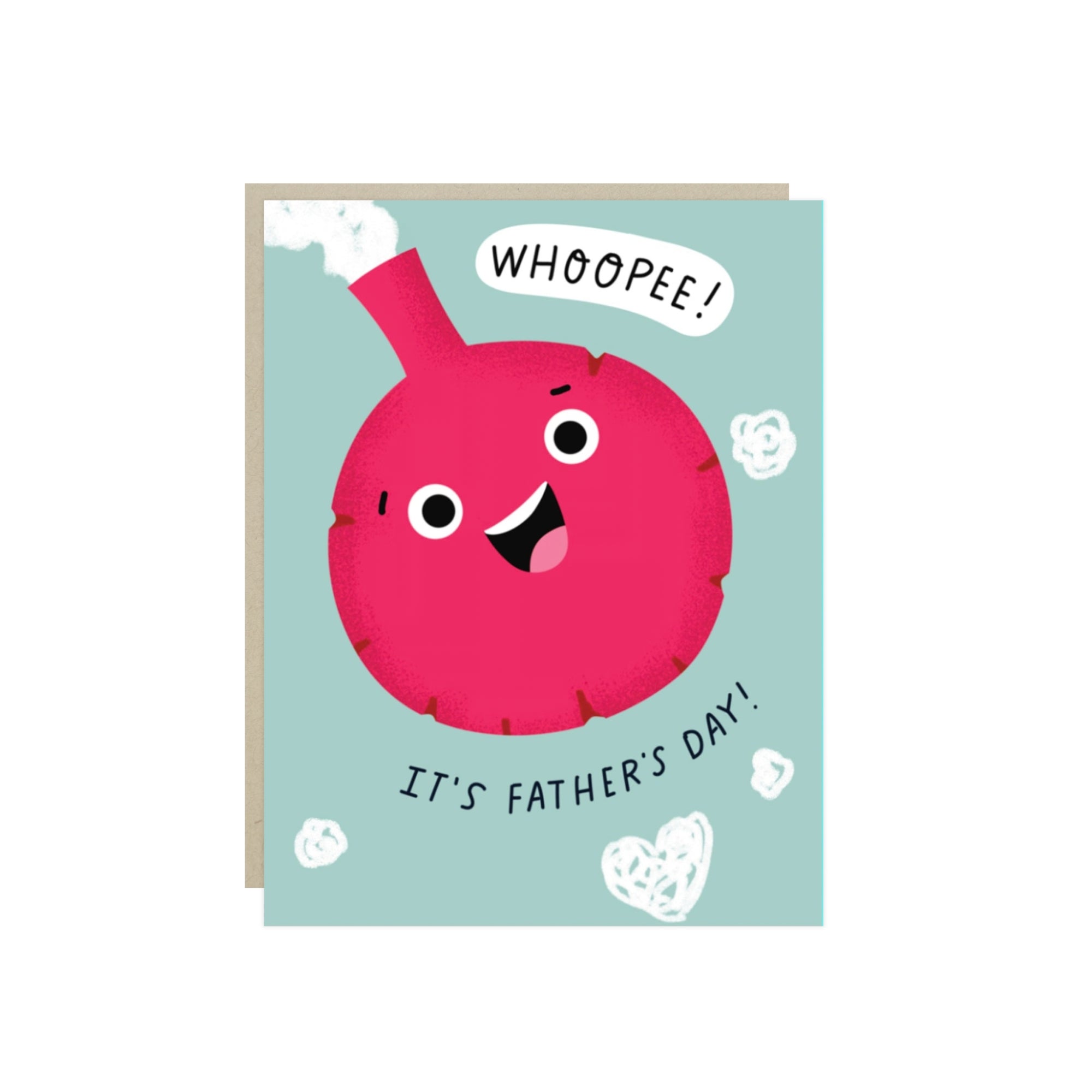 Funny Father's Day card with a grinning whoopee cushion and the words 'Whoopee! It's Father's Day!'